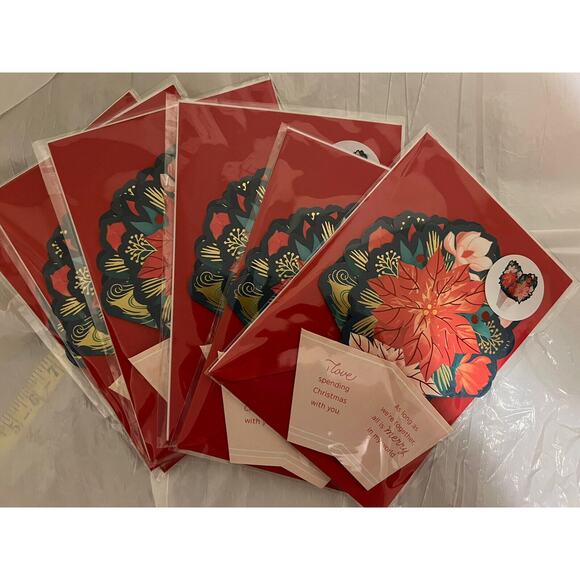 Six (6) Christmas Pop Open Paper Flower Bouquet Cards - Picture 1 of 9